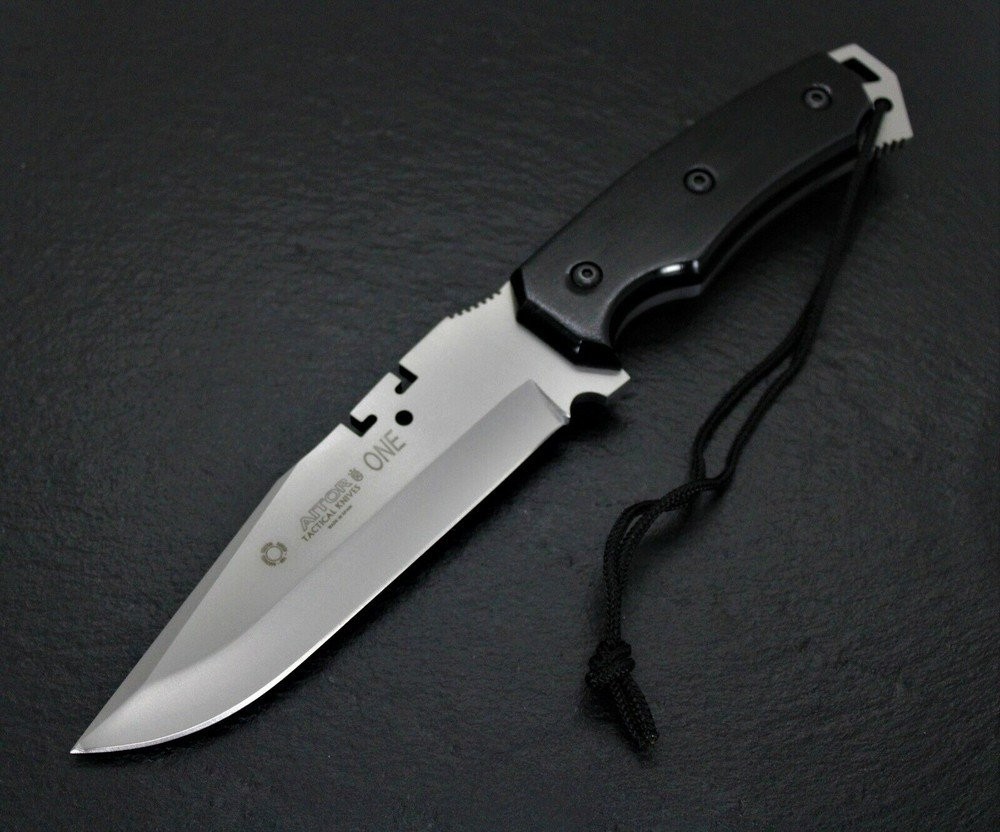 Aitor One Bead Fixed Knife Stainless Steel Full Blade Black Wood Handle 16130FC