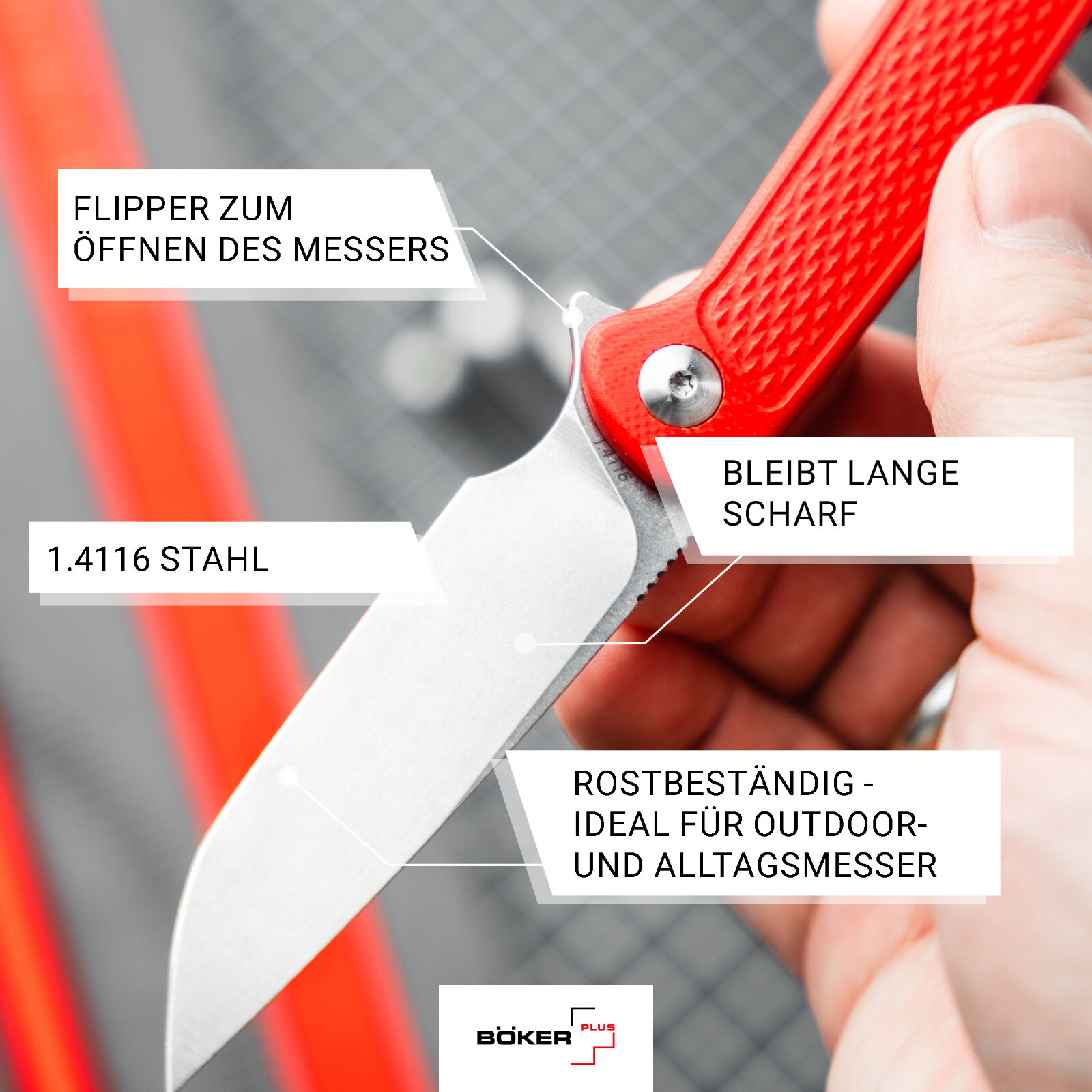 Boker Plus Fire Ant Red Pocket Knife 2.91″ Blade 4116 Tweezers EDC – 01BP0008