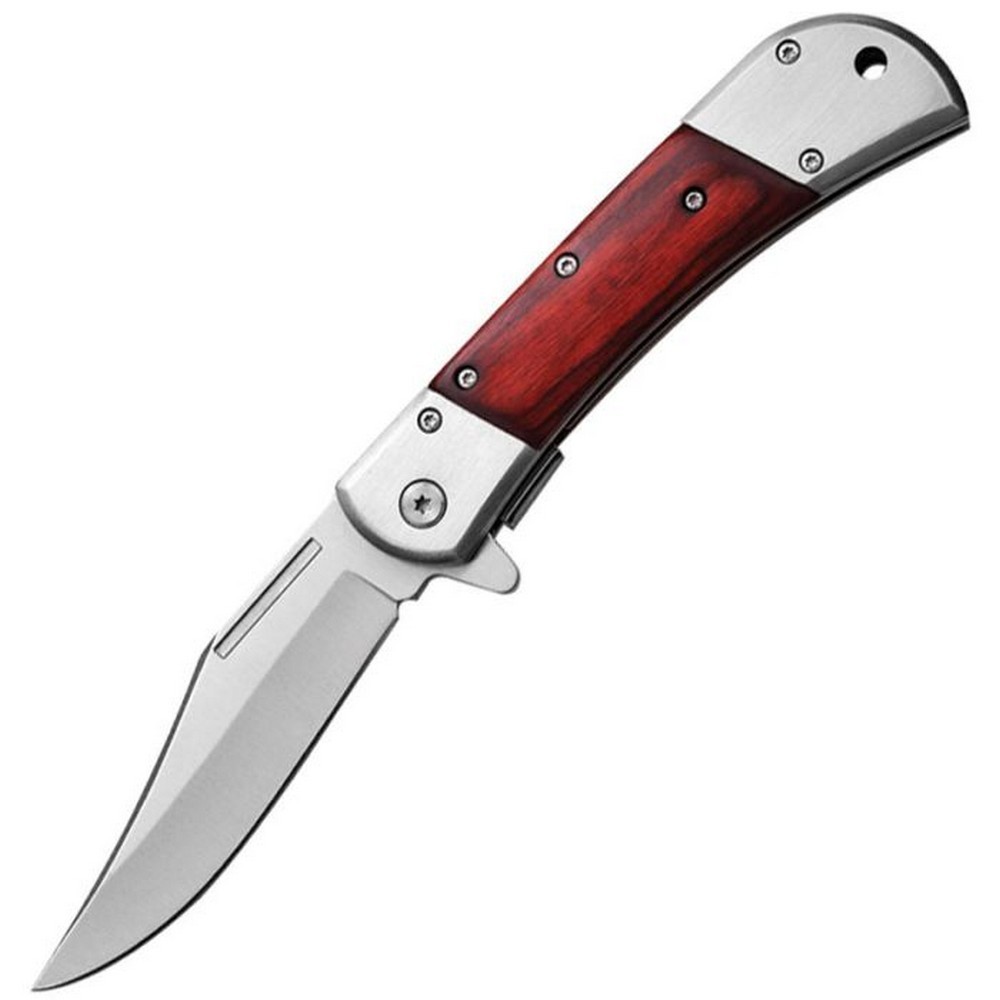 ElitEdge Folding Knife 420C Steel Blade Brown Silver – Wood Handle – 10-009SW