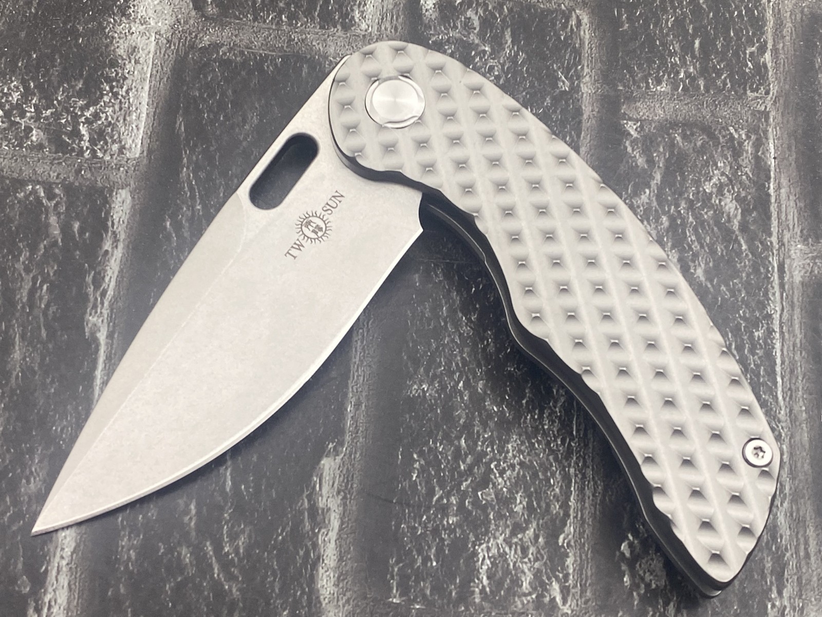 TwoSun TS177-Stonewash Maverick M390 Titanium Handle Tepe Design Folding Knife