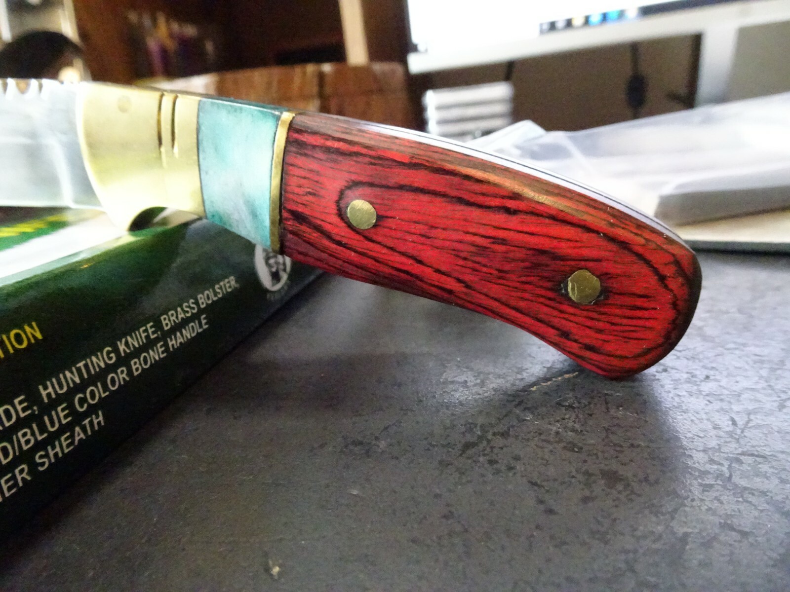 8 1/2″ CHIPAWAY FIXED BLADE KNIFE WITH SHEATH 440 GERMAN S.S. WOOD & BONE HANDLE