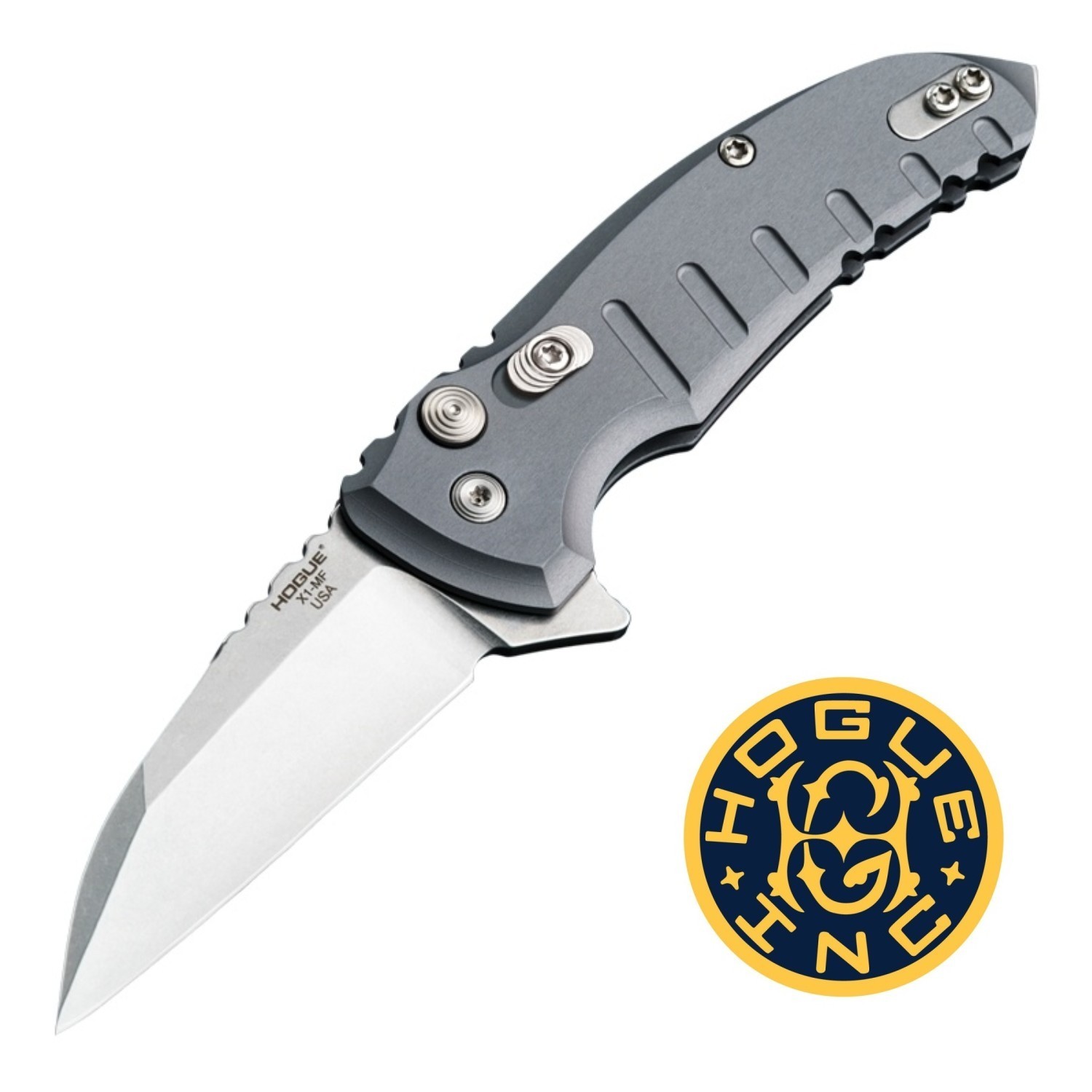 Hogue X1 Microflip Knife 2.75″ Wharncliffe CPM, Stone Tumbled, Matte Grey #24162