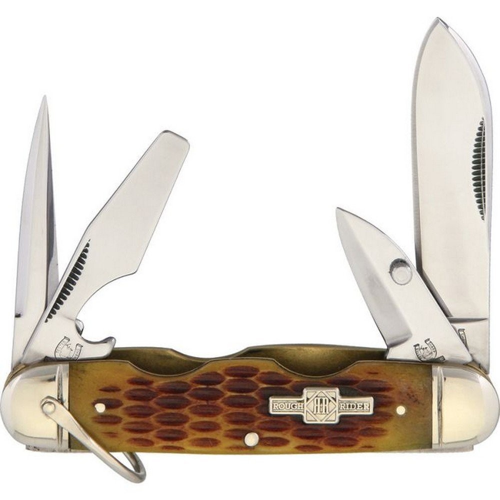 Rough Rider Camp 440 Stainless Blade Pocket Knife Amber Jigged Handle – KB406