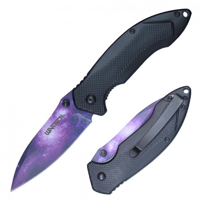 Spring-Assist Folding Knife Wartech Purple Abyss 3.25″ Blade Tactical EDC