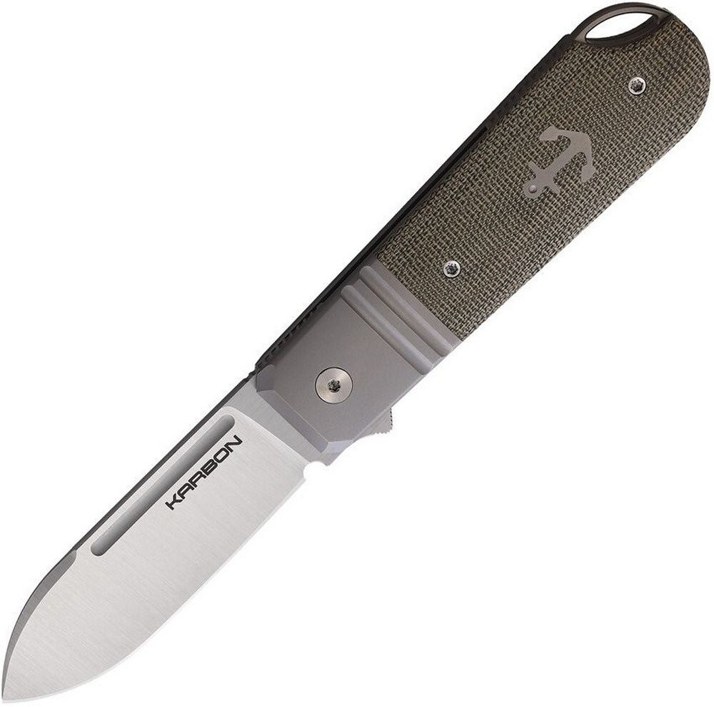 Karbon Ahoy Framelock Folding Knife Stainless Blade w/ Green Micarta – KARB101