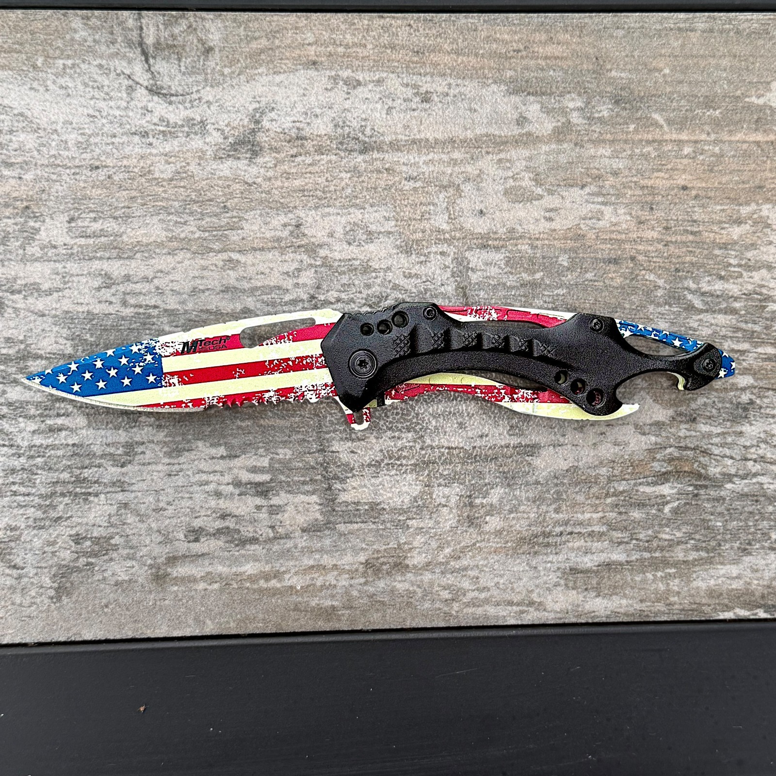 MTech USA American Flag Assisted Opening Folding Knife 3.75” Serrated