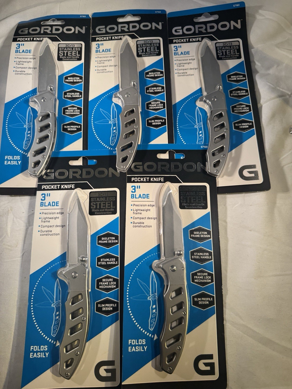 5 Pack Gordon 3″ Blade Pocket Clip Knife Skeleton Frame 3Cr13 Stainless Steel
