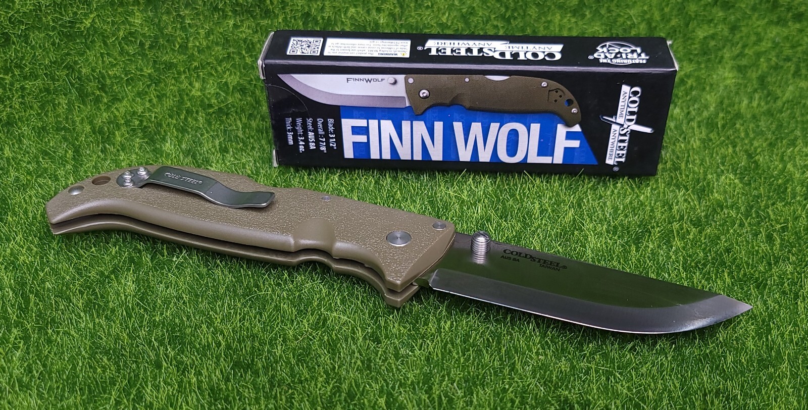 Cold Steel Finn Wolf, Drop Point Plain Edge 3.5″ Folding Blade, OD Green – 20NPF