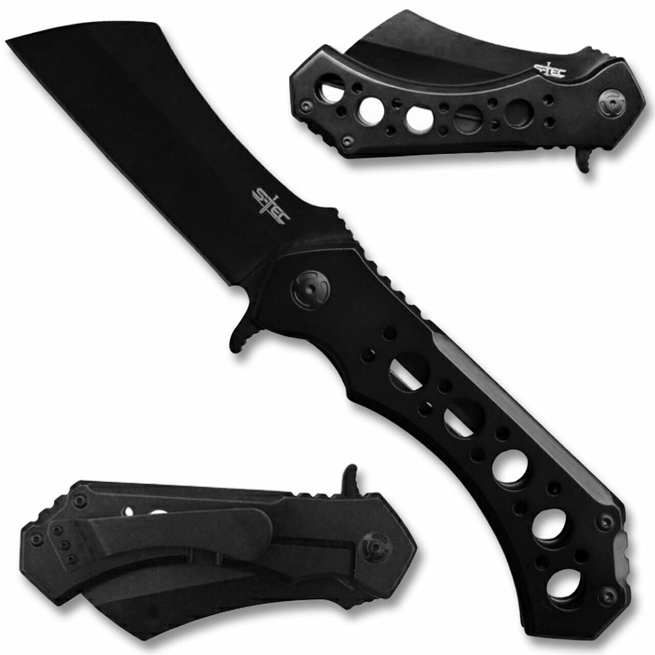 Ball Bearing Field Folding Cleaver Knife (4mm Thick) Machine Black