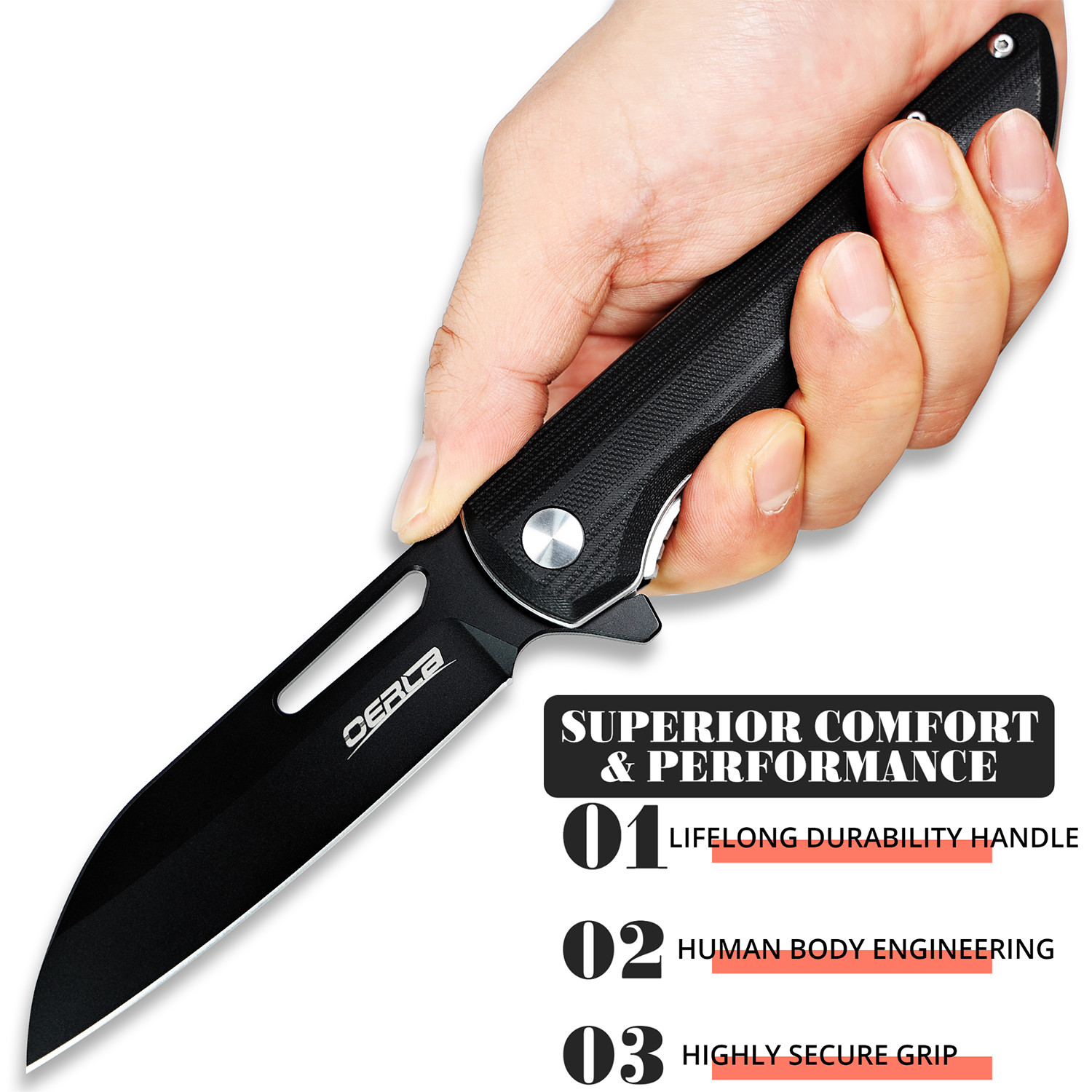 Oerla Pocket Folding Knife Medium Size D2 High Carbon Steel Flipper Knives