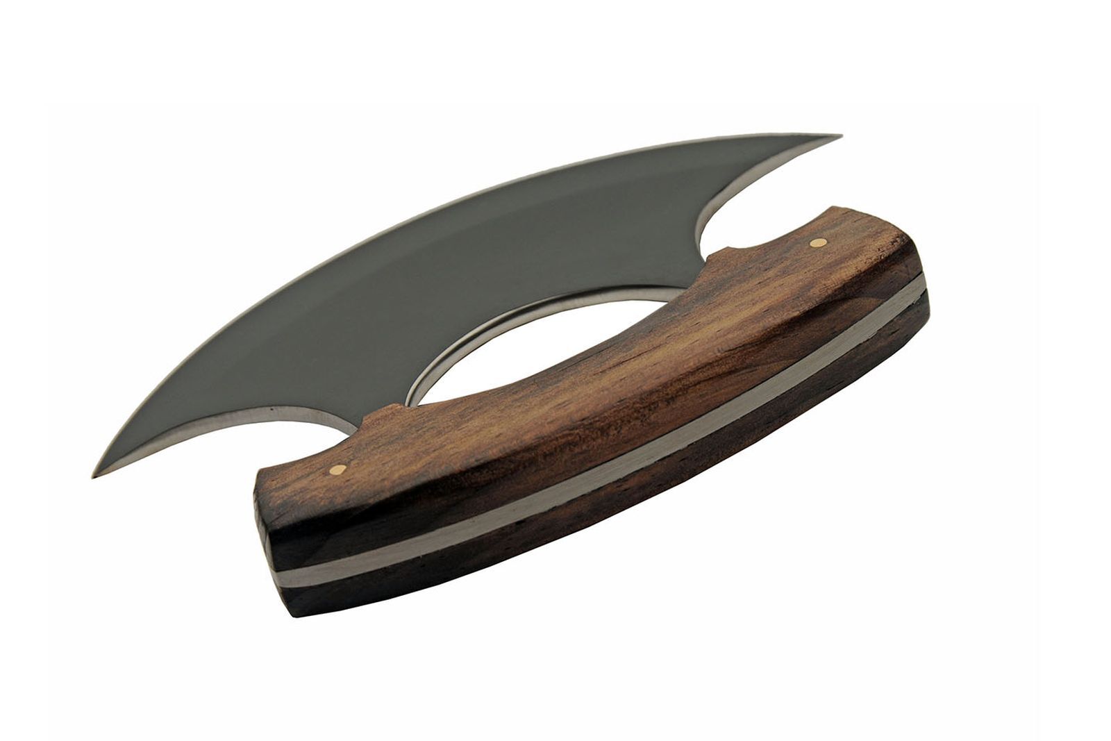 Ulu Knife | Rite Edge Arctic Native American Black Blade Wood Handle + Sheath