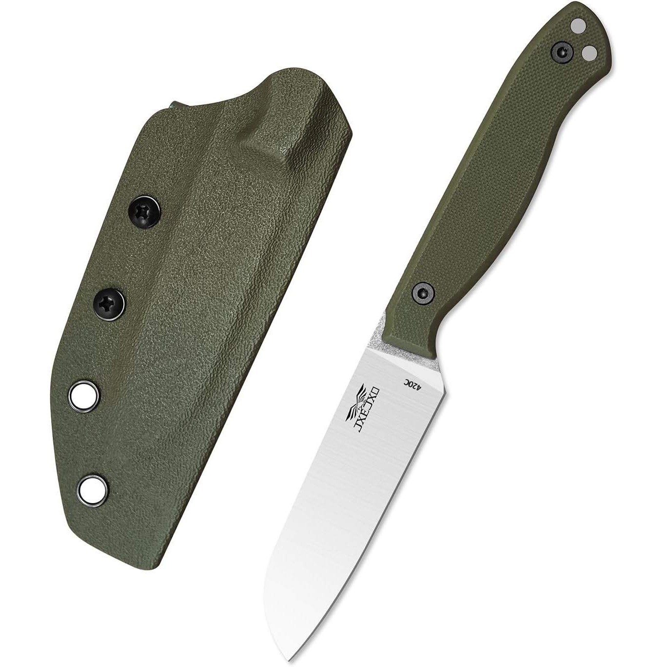 Fixed Blade Knife Unisex 7.4in Green G10 Full Tang Kydex Sheath Camping EDC