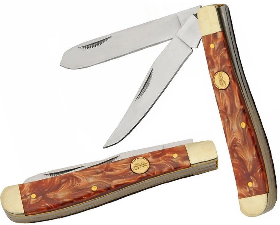 Trapper Pocket Folding Knife 2-Blade Stainless Mirror Finish Red Clay 3.75in.