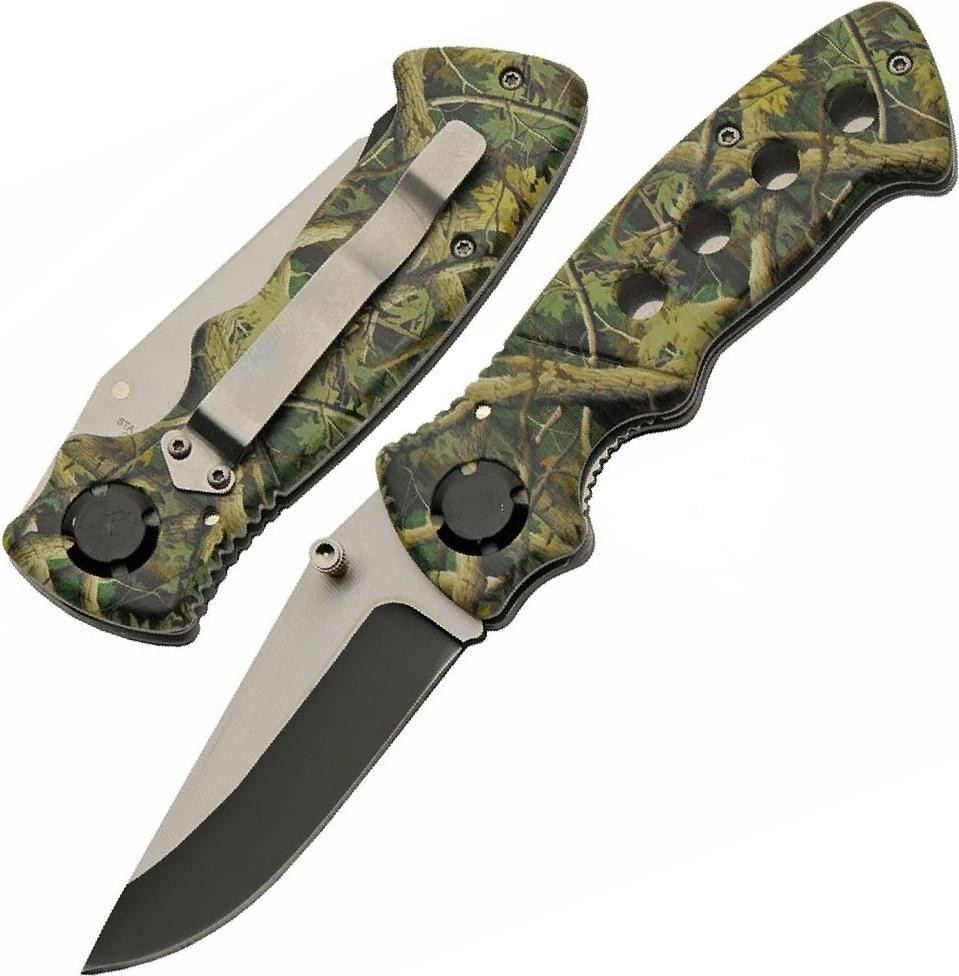 Pocket Knife | Rite Edge Folding 3in Black Blade Green Camo Handle + Pocket Clip