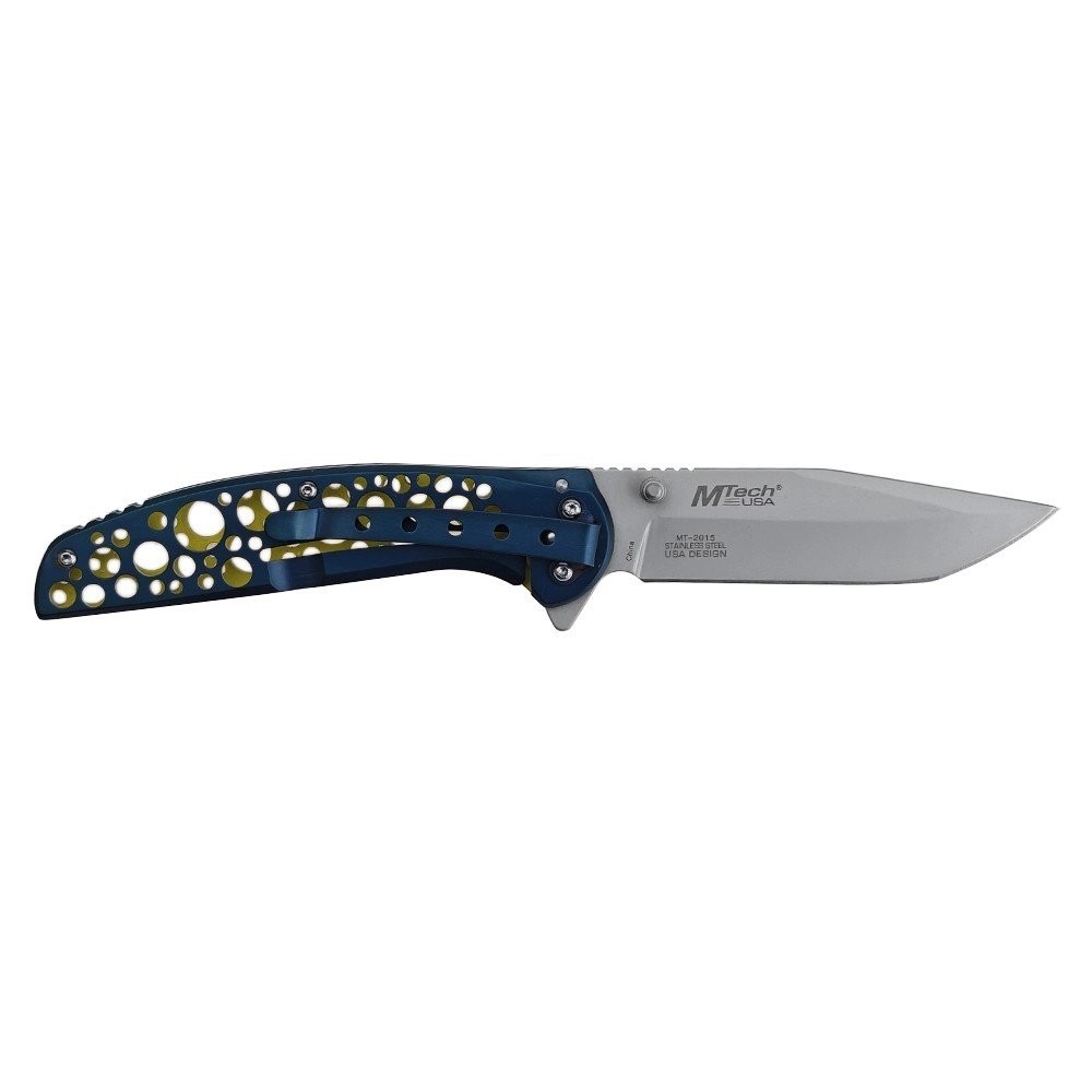 Mtech Framelock Blue/Yellow Stainless Handle 3Cr13 Steel Folding Knife MT-2015BL