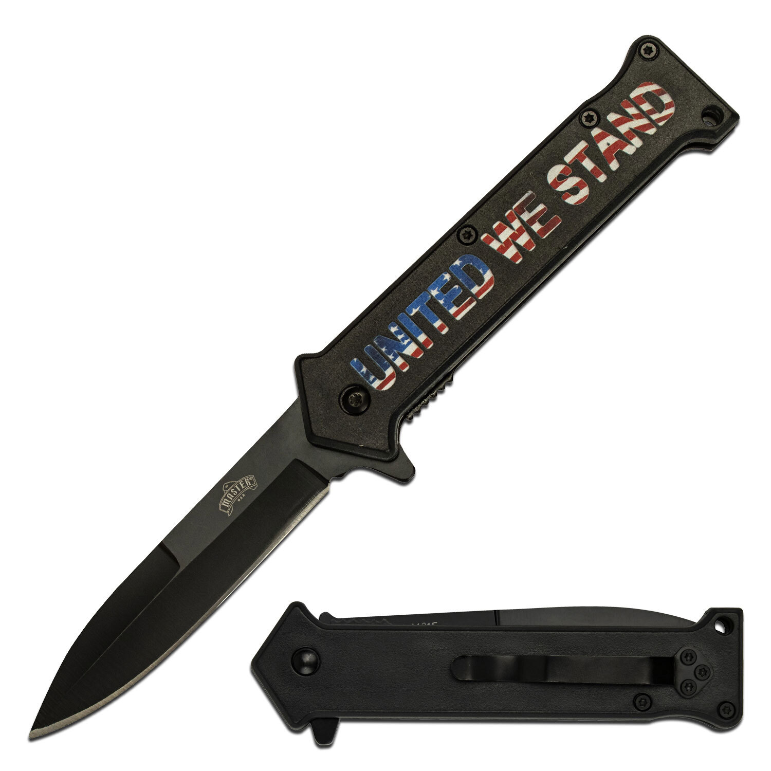 Spring-Assist Folding Knife 3.75in Stiletto Blade United We Stand USA Flag