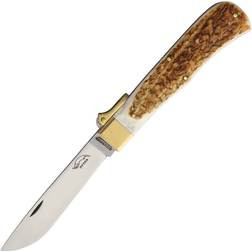 OTTER-Messer Safety Horn Folding Knife Satin Finish Carbon Steel Blade – 05 HH