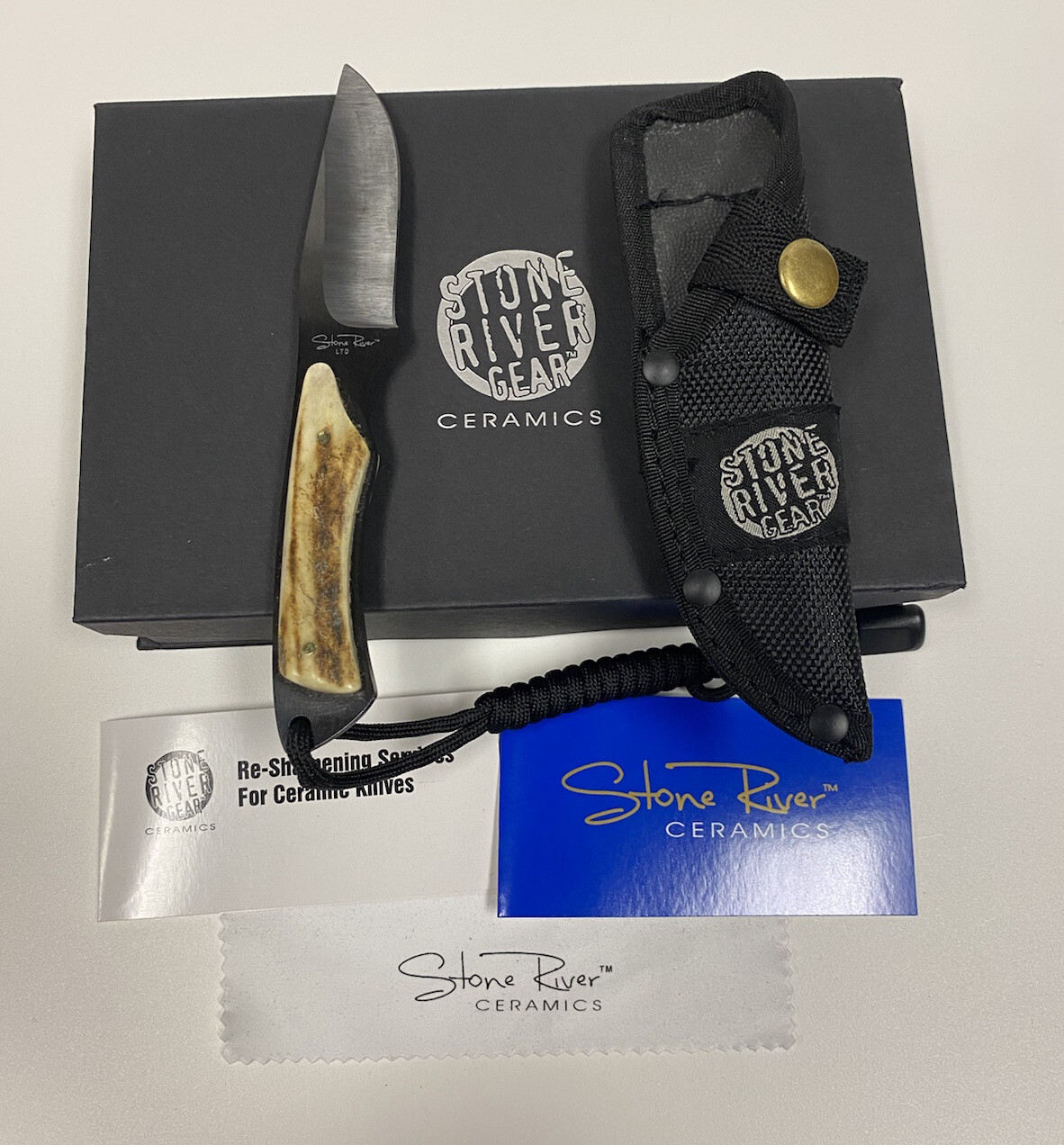 NEW Stone River Gear Ceramic Blade Caping Hunting Knife w/ Stag Handle SRG65SCB