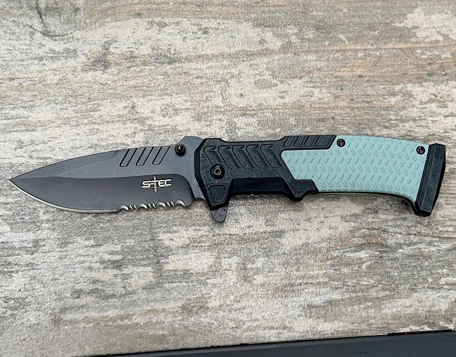 S-TEC TS015 Recon Assisted Folding Knife 3.5” Serrated OD Green EDC