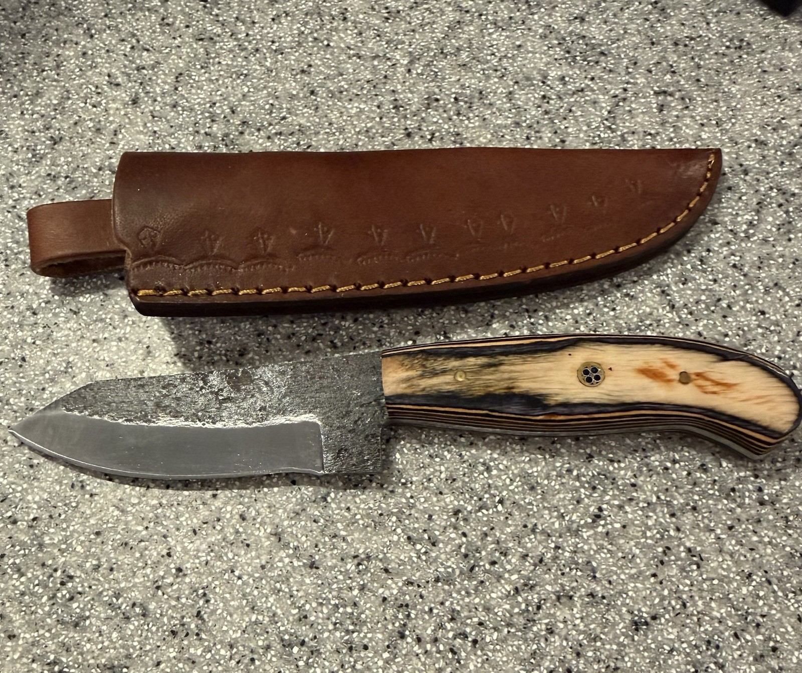 Fixed Blade Hunting Knife Carbon Steel Straight Edge Wood Handle w/ Sheath 8in