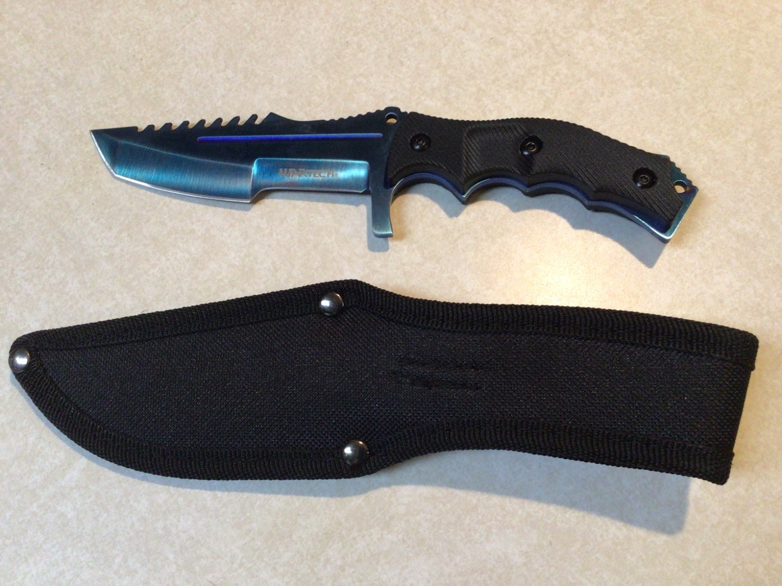 WarTech Tactical / Survival Knife, Blue, HWT202BLS, 8.5″ Overall, w/ Sheath