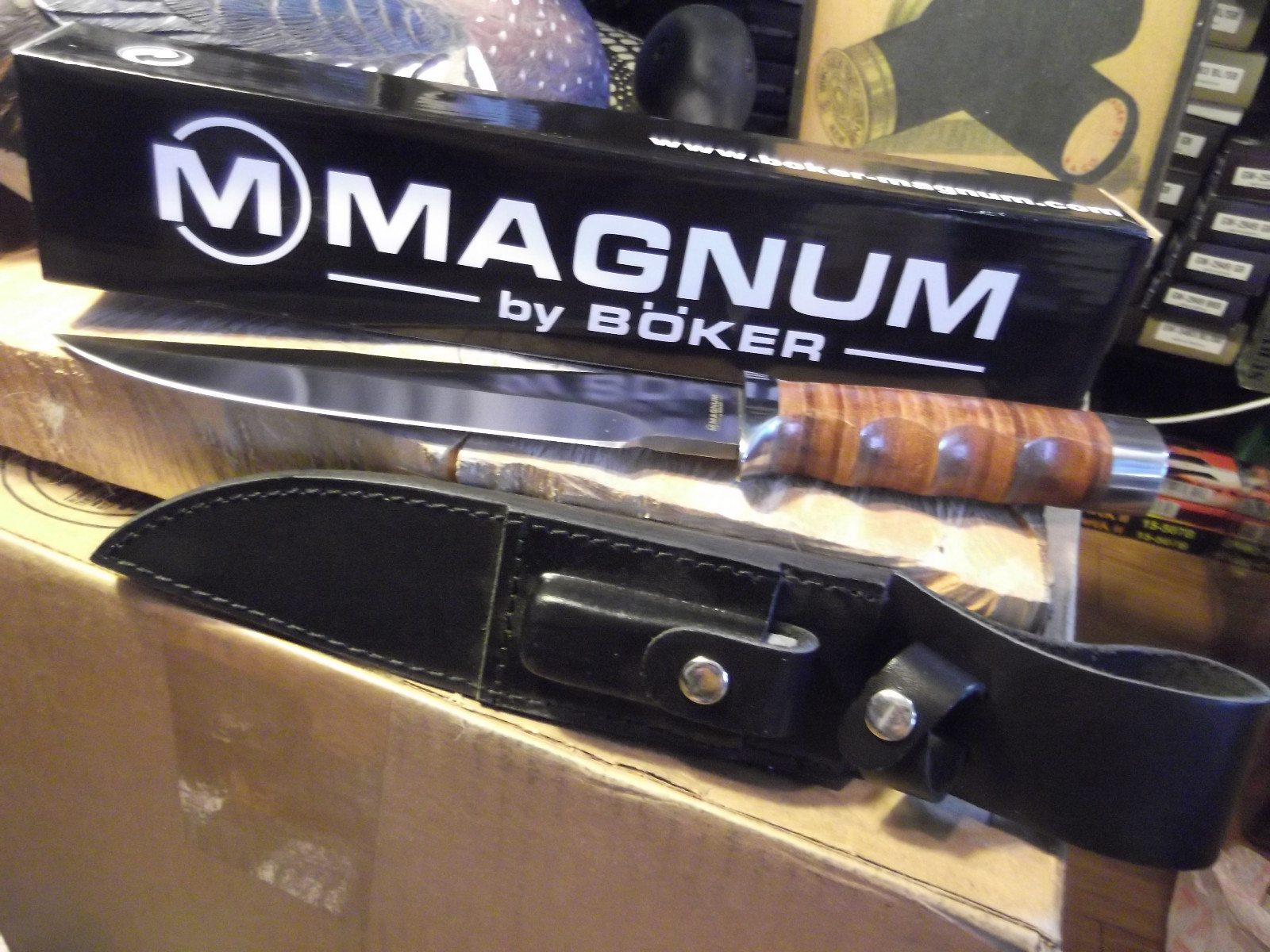 BOKER MAGNUM 12 3/4″ GIANT BOWIE KNIFE STACKED LEATHER HANDLE LEATHER SHEATH WOW
