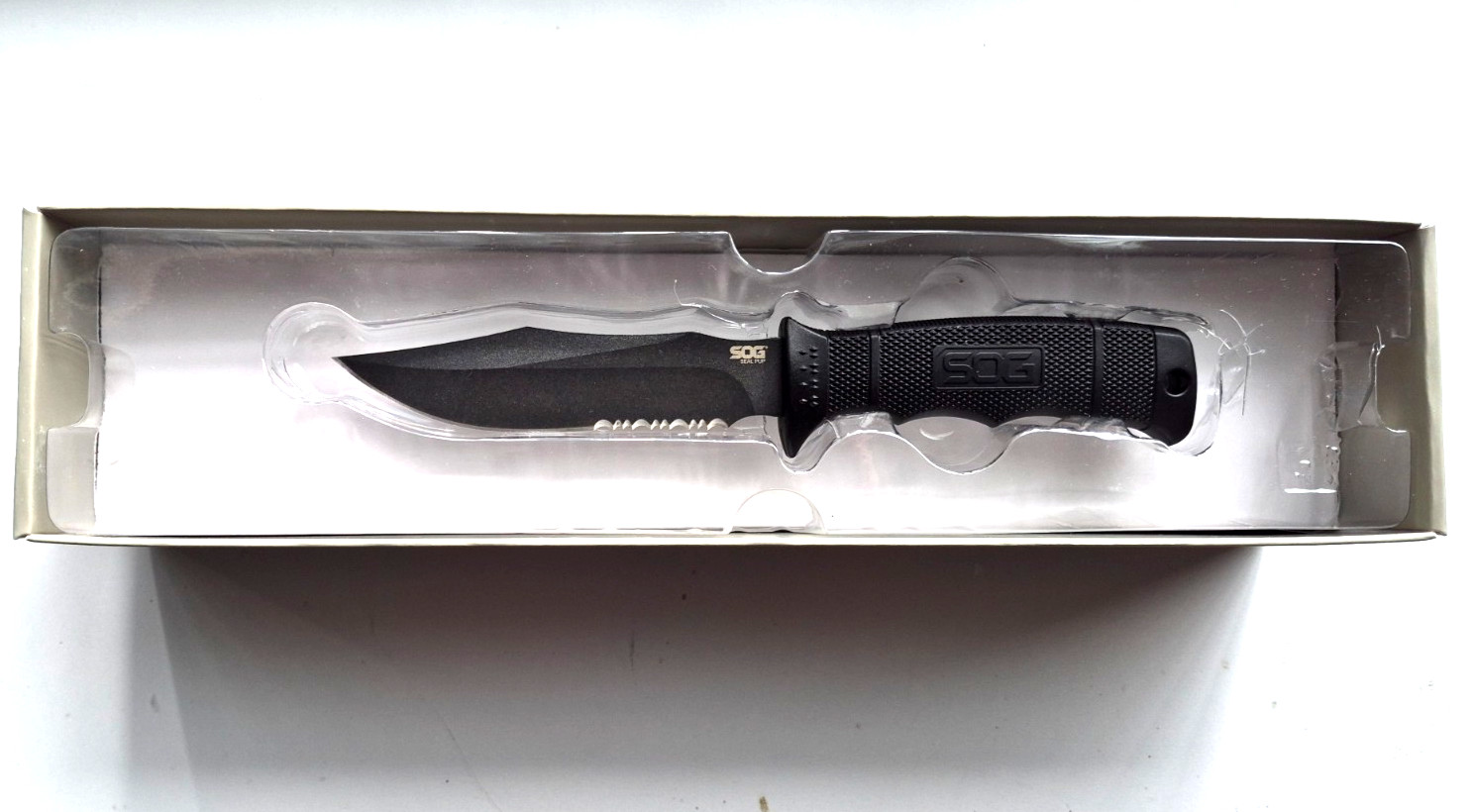 SOG Seal Pup Fixed Serrated Blade Black Knife + Kydex Sheath + Box M37K