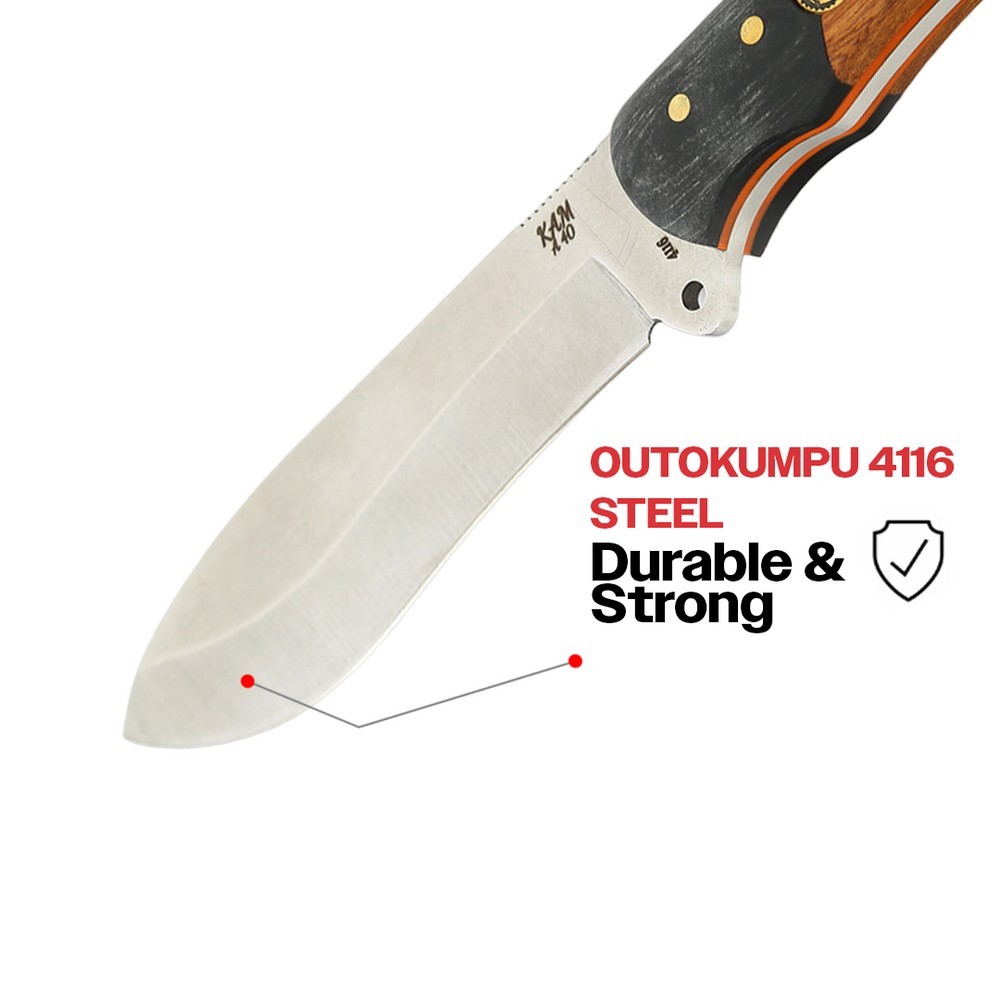 Kam Knife – A40 – 4116 Steel – Maun Wood Black and Brown Handle – Fixed Blade