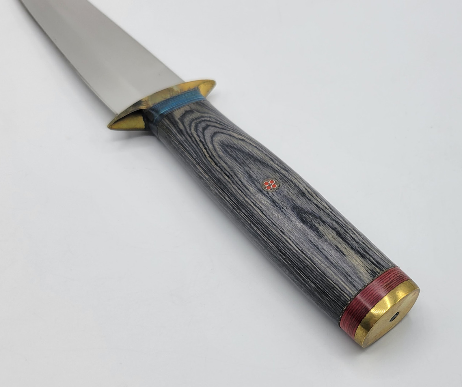 12″ Wooden Inlay Wood Hunting Knife Fixed Blade W/ Genuine Brown Leather Sheath
