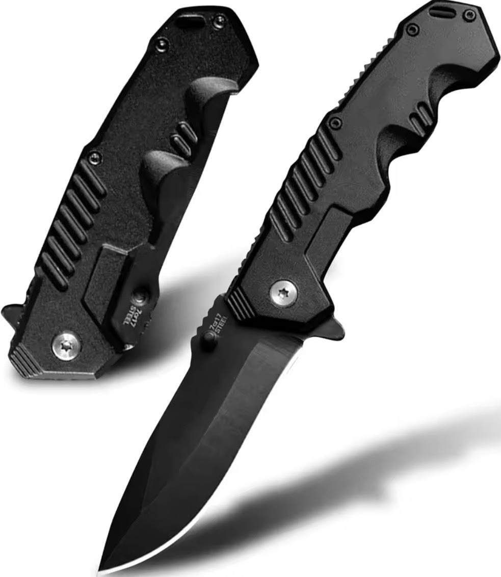 New Folding Pocket Knife 3.3in Stainless Straight Blade 8.1in Black Aluminum