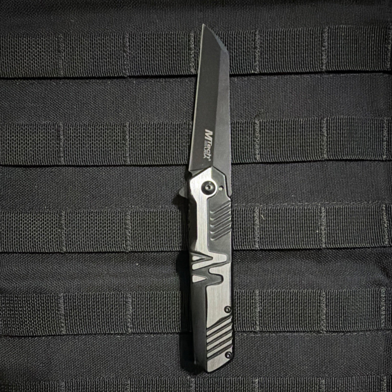 MTech USA Folding Knife Stainless Steel Black Metal Handle Spring Assisted