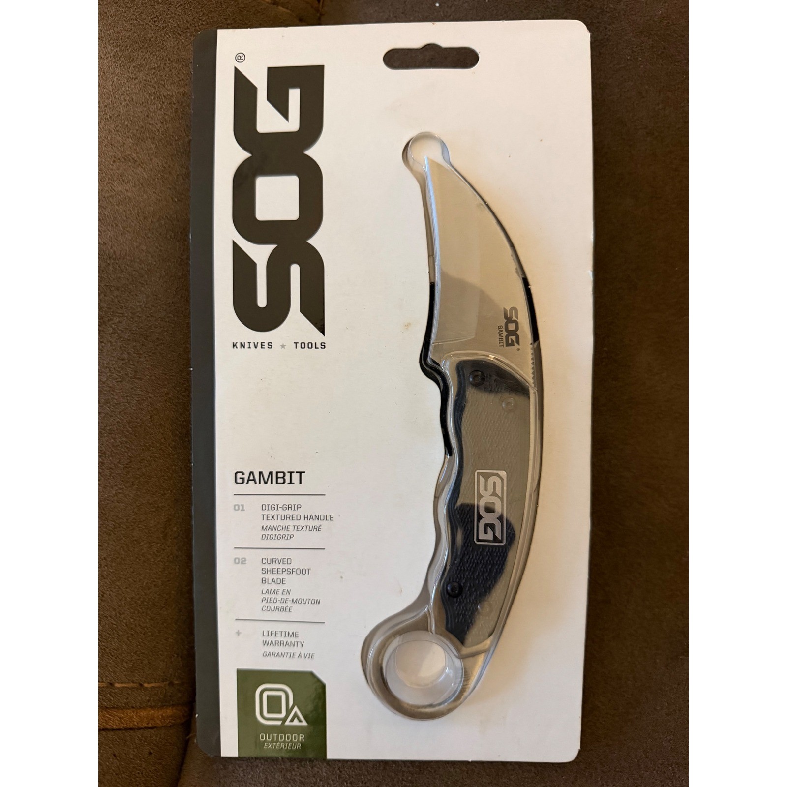 SOG Gambit Fixed Blade Knife Curved Sheepsfoot 7Cr17MoV Steel Satin GB1001CP4190