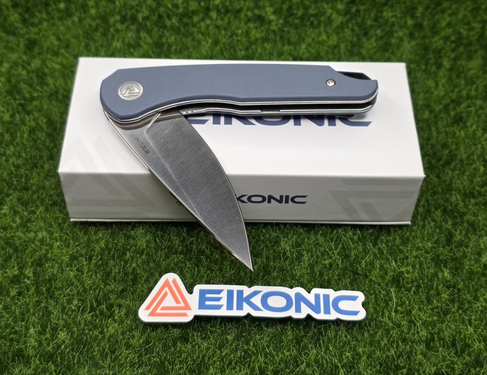 EIKONIC Dromas 3.25″ Flipper Knife, D2 Silver Blade, Steel Blue G10 – 440SSGY