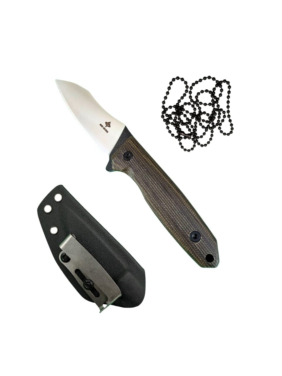 AMER Tactical B-12 Fixed Blade, 3D Micarta Scales, Full Tang, EDC, Neck Knife