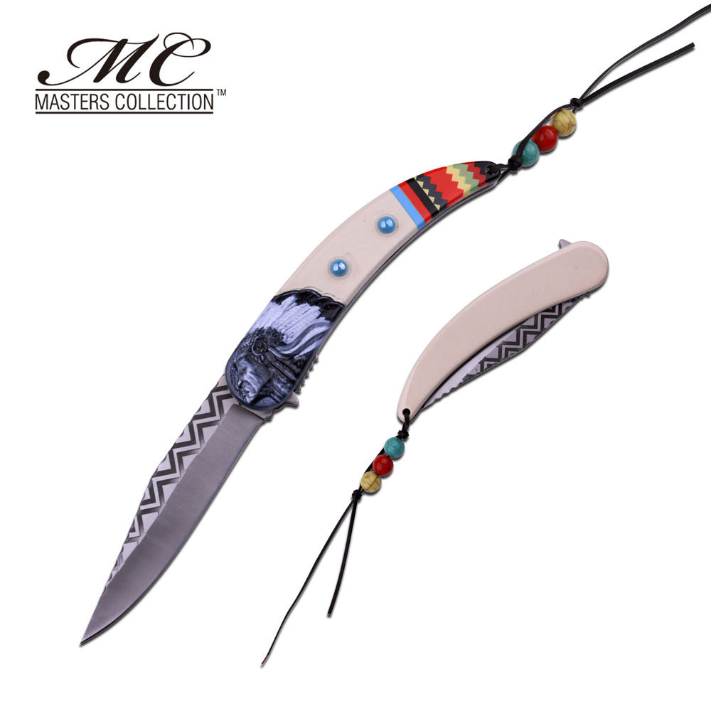 MASTERS COLLECTION American Indian Styled Ecru Spring Assisted Knife 3CR13 Steel