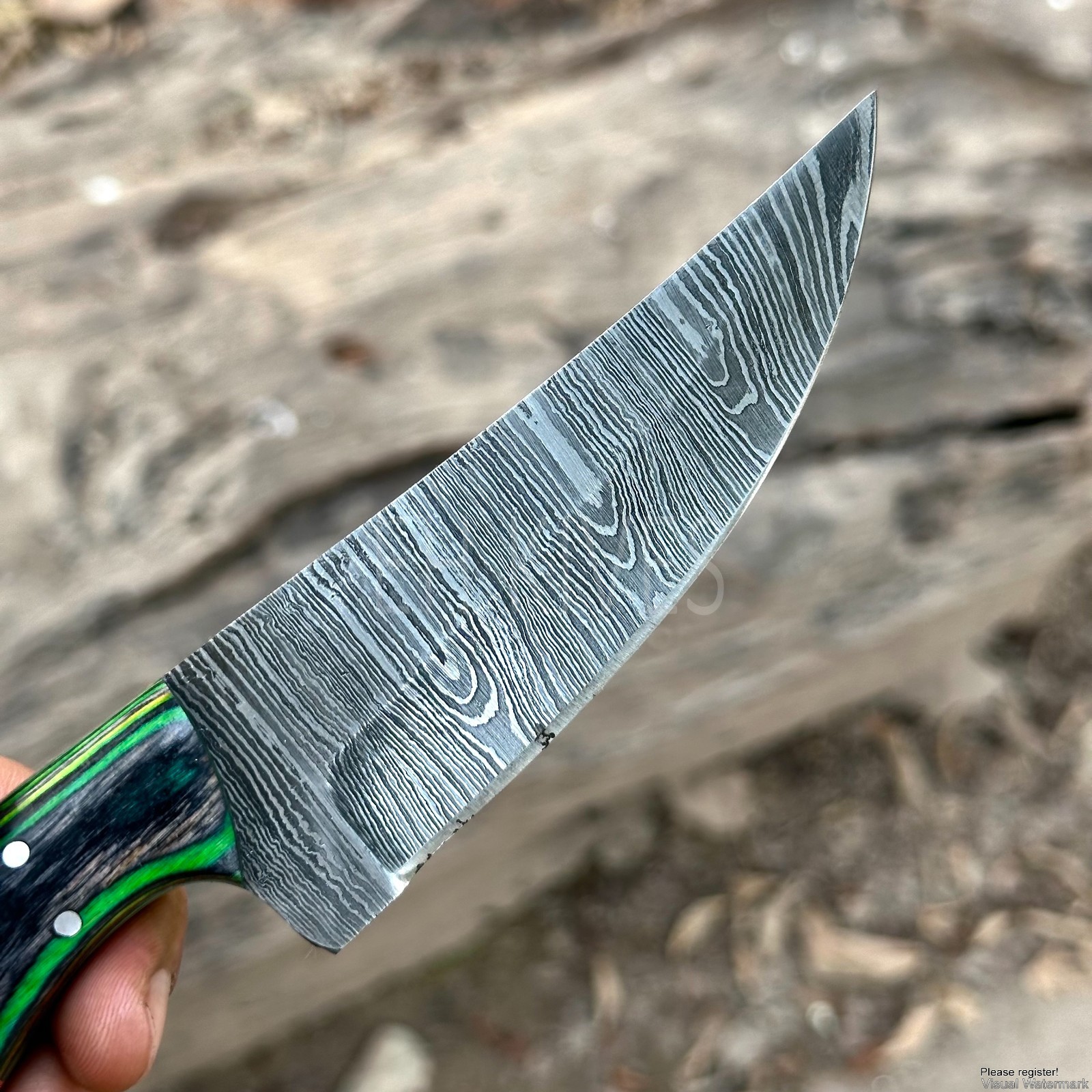8” Damascus Steel Hunting Skinner Knife – Custom Fixed Blade – Gift for Men