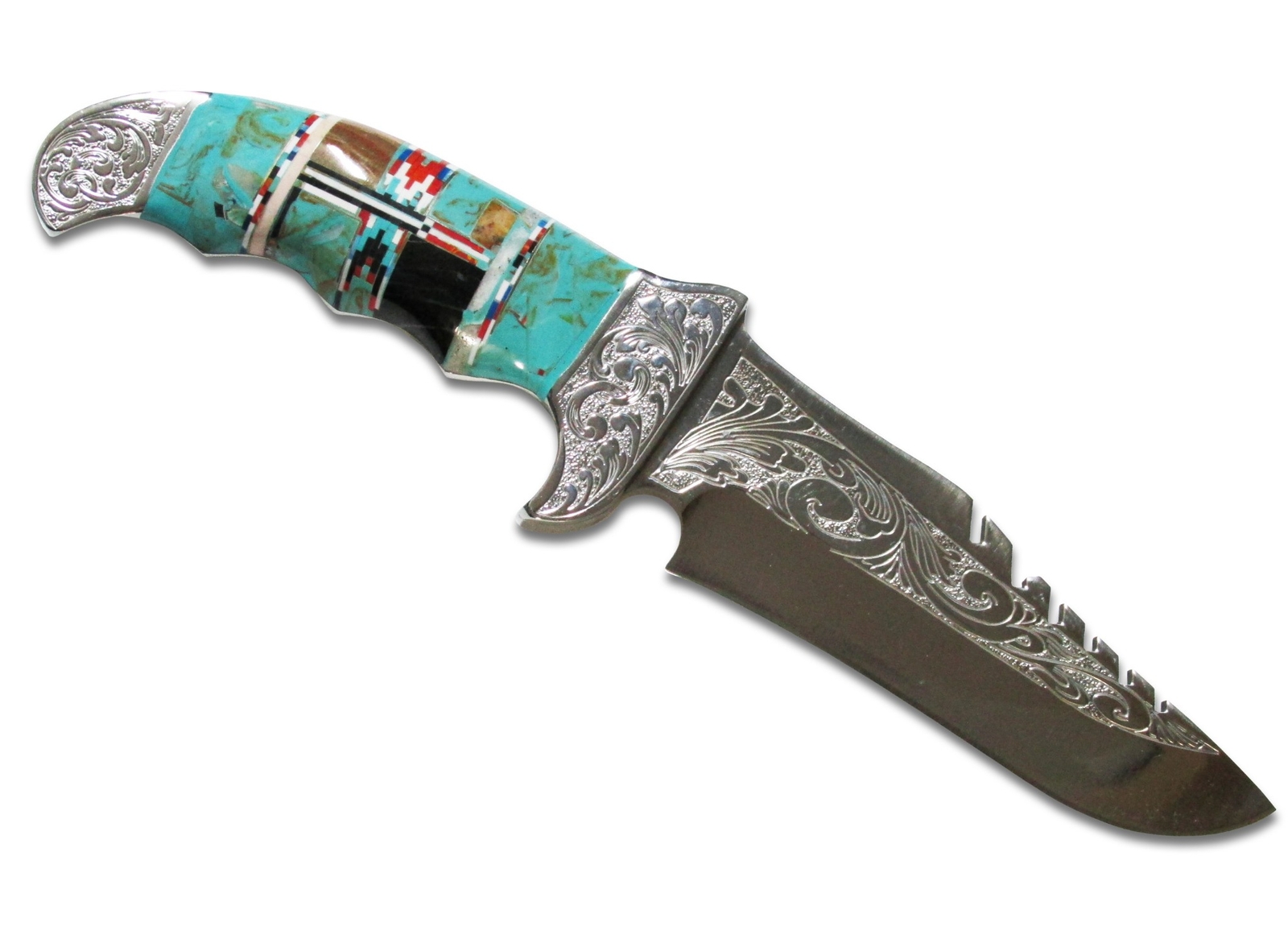 Southwestern Gemstone Inlay Trophy Knife, 9″