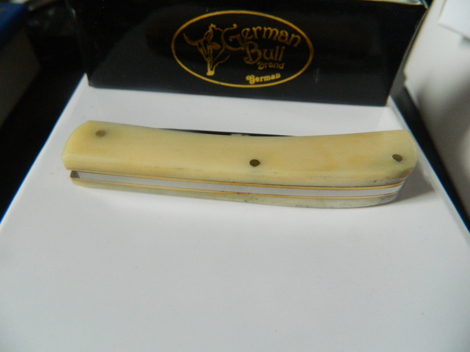 GERMAN BULL POCKET KNIFE MADE IN GERMANY SOD BUSTER 3.63 440HC WHITE SMOOTH BONE