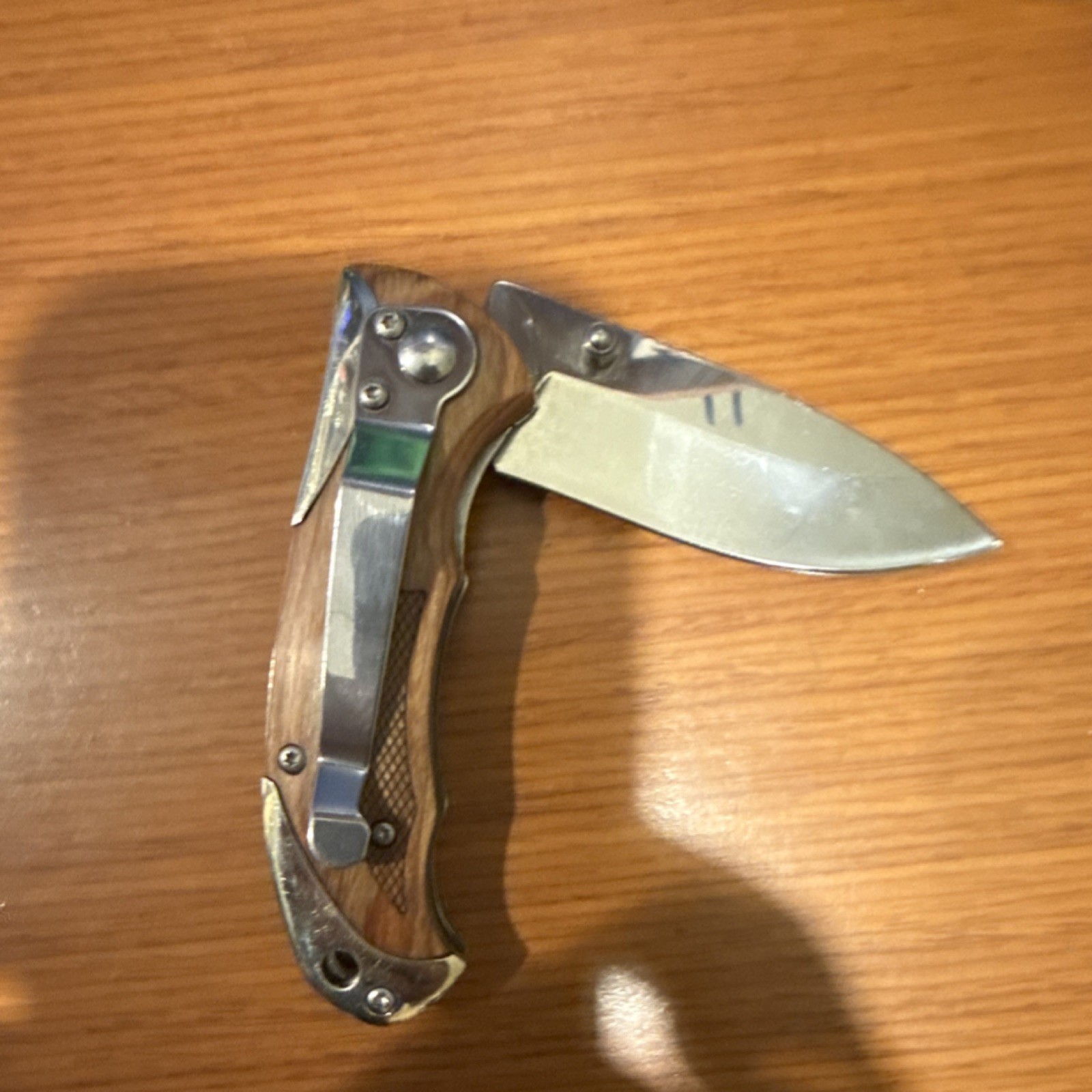 Old Timer Stainless Steel Pocket Knife Wood Metal Handle Pocket Clip