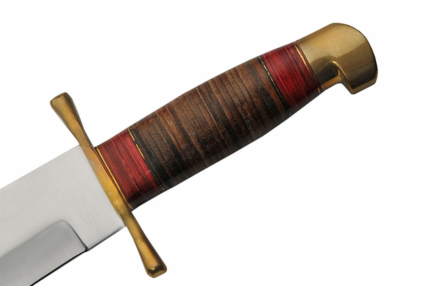 Bowie Knife | 17″ Overall Leather Handle Stainless Blade Brass Guard + Sheath