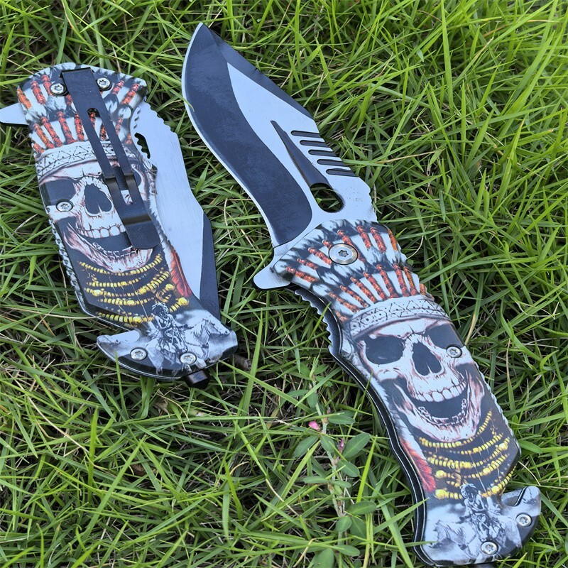 Tactical Skull Indian Spring Open Assisted Pocket Folding Rescue Knife Blade