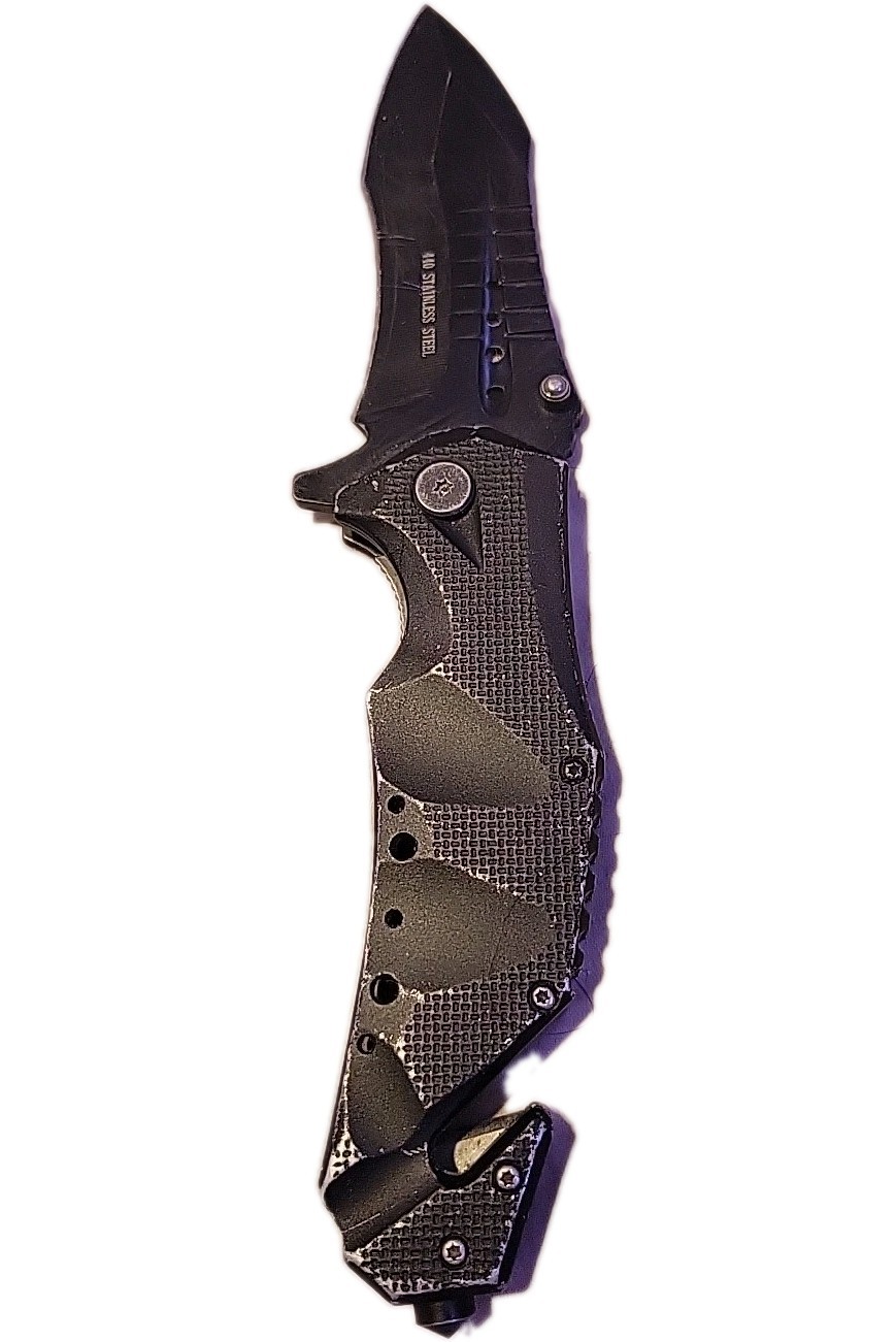 MTech Rescue Liner Lock A/O Folding Knife 3.88″ Steel Blade Black – MT-A705G2HS