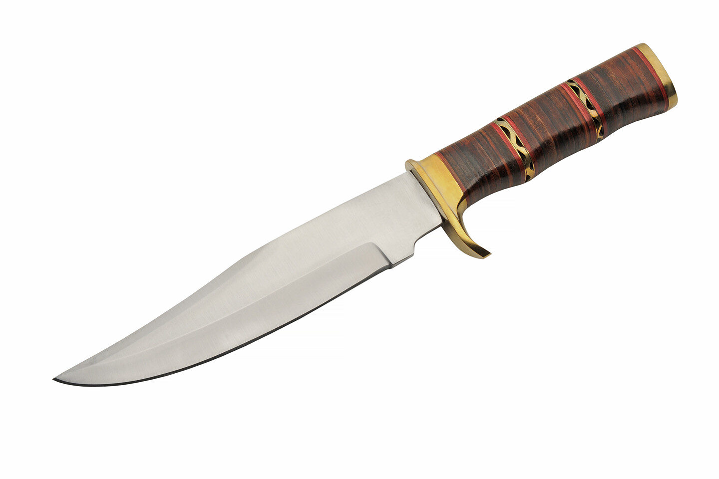 New Bowie Knife Rite Edge Fixed Blade Stacked Leather and Brass Handle w/ Sheath