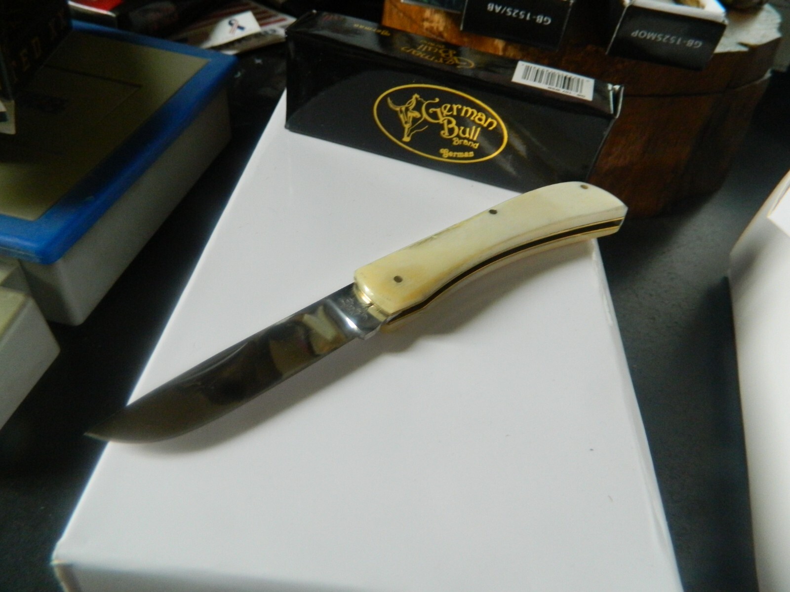 GERMAN BULL POCKET KNIFE MADE IN GERMANY SOD BUSTER 3.63 440HC WHITE SMOOTH BONE