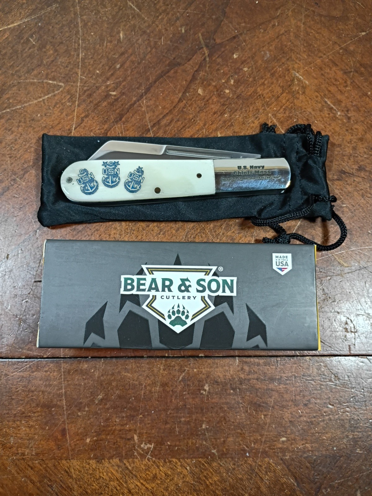 USN 1 Of 48 Limited Ed. Bear & Son 4in White Bone Large Sheepsfoot Barlow WSB180