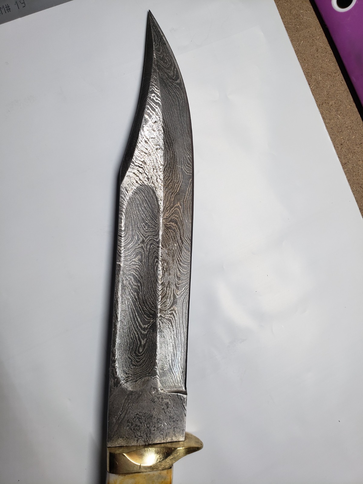 Damascus Bowie 13.25in Fixed Knife w/Burnt Bone Handle DM-1256 Leather sheath
