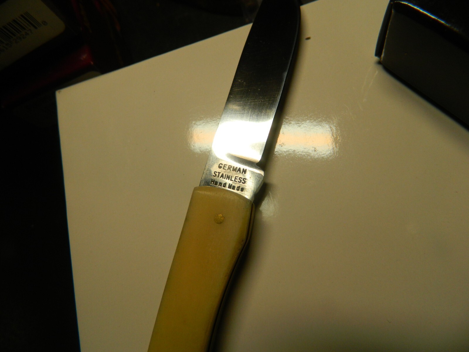 GERMAN BULL POCKET KNIFE MADE IN GERMANY SOD BUSTER 3.63 440HC WHITE SMOOTH BONE