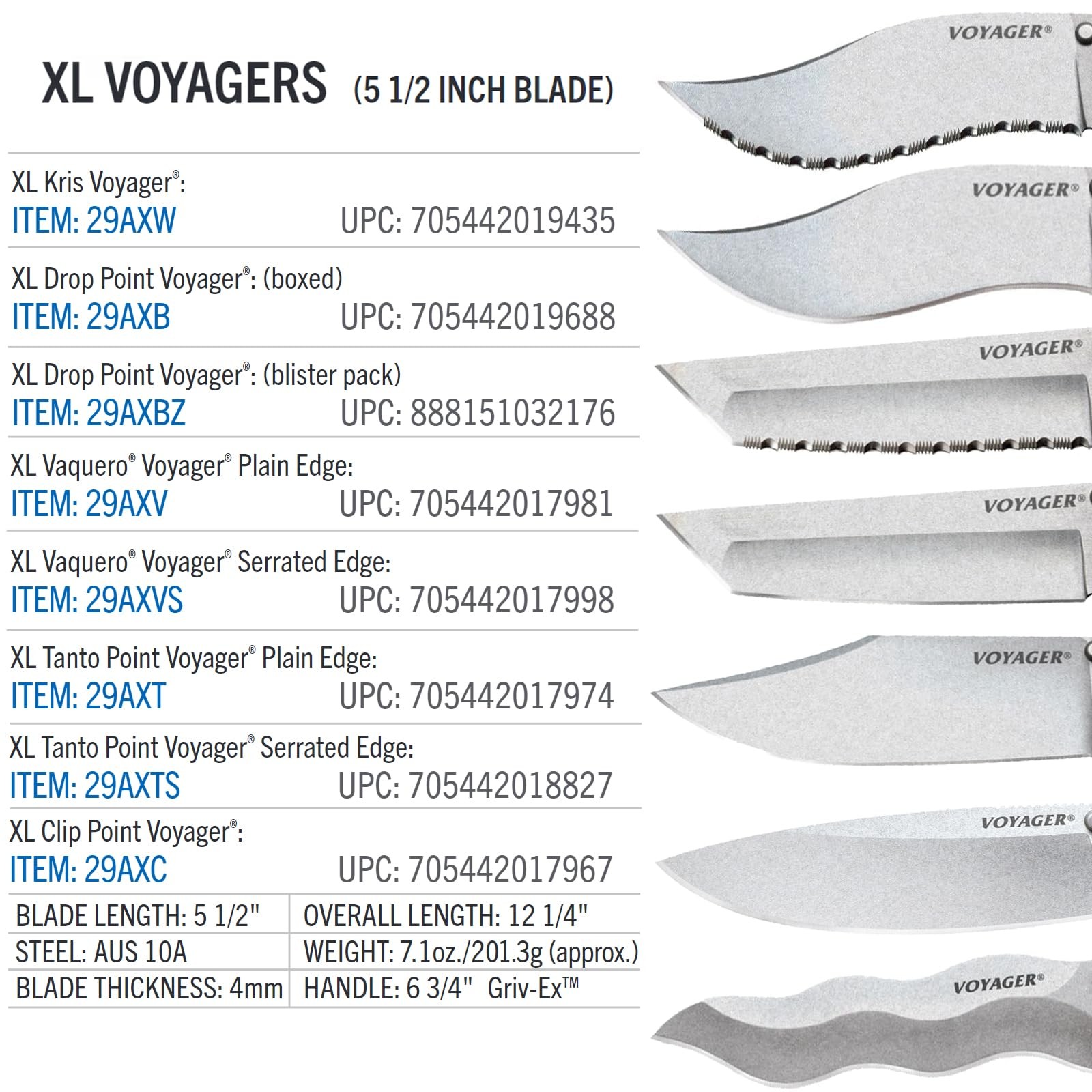 Cold Steel Voyager XL Vaquero Kukri Blade Folding Knife AUS10A Steel 12.25 Inch
