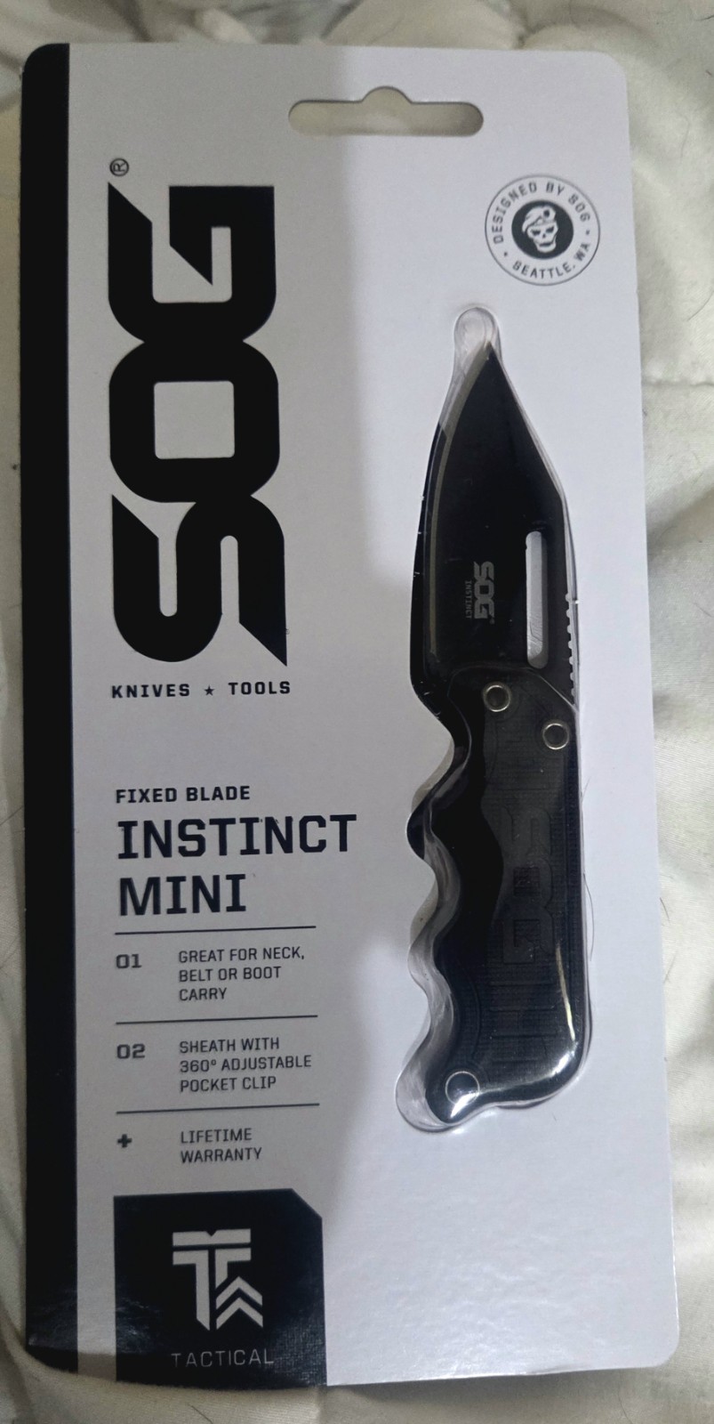 SOG NB1002-CP Instinct Mini Neck Knife 1.9″ Satin Plain Blade, G10 Handles