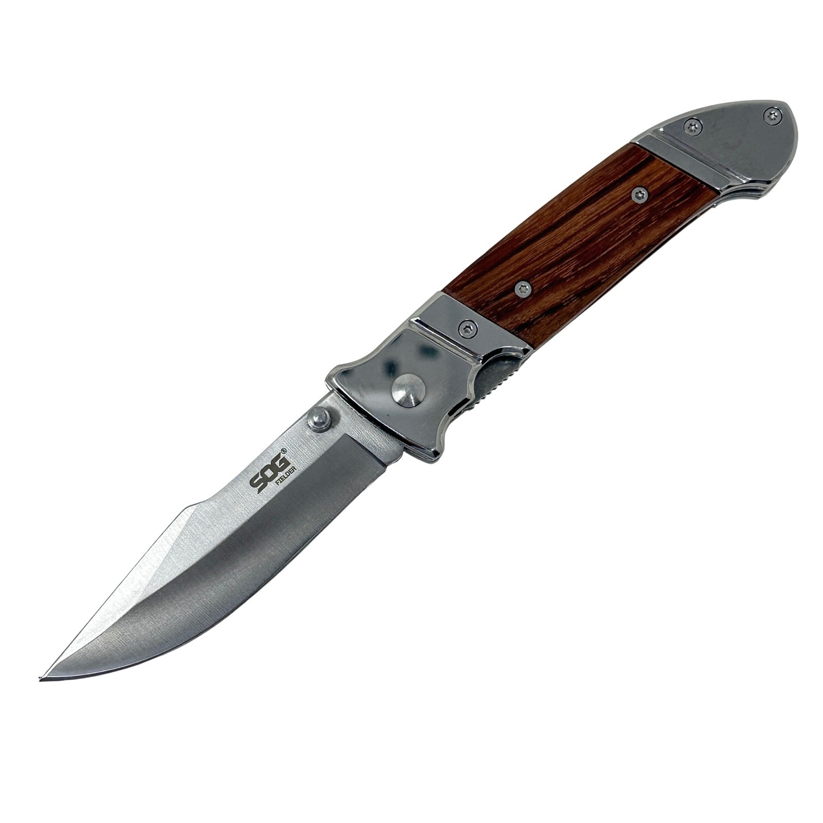 SOG Fielder FF30-CP Folding Pocket Knife Wood Grain Handle Liner Lock 3.3″ Blade